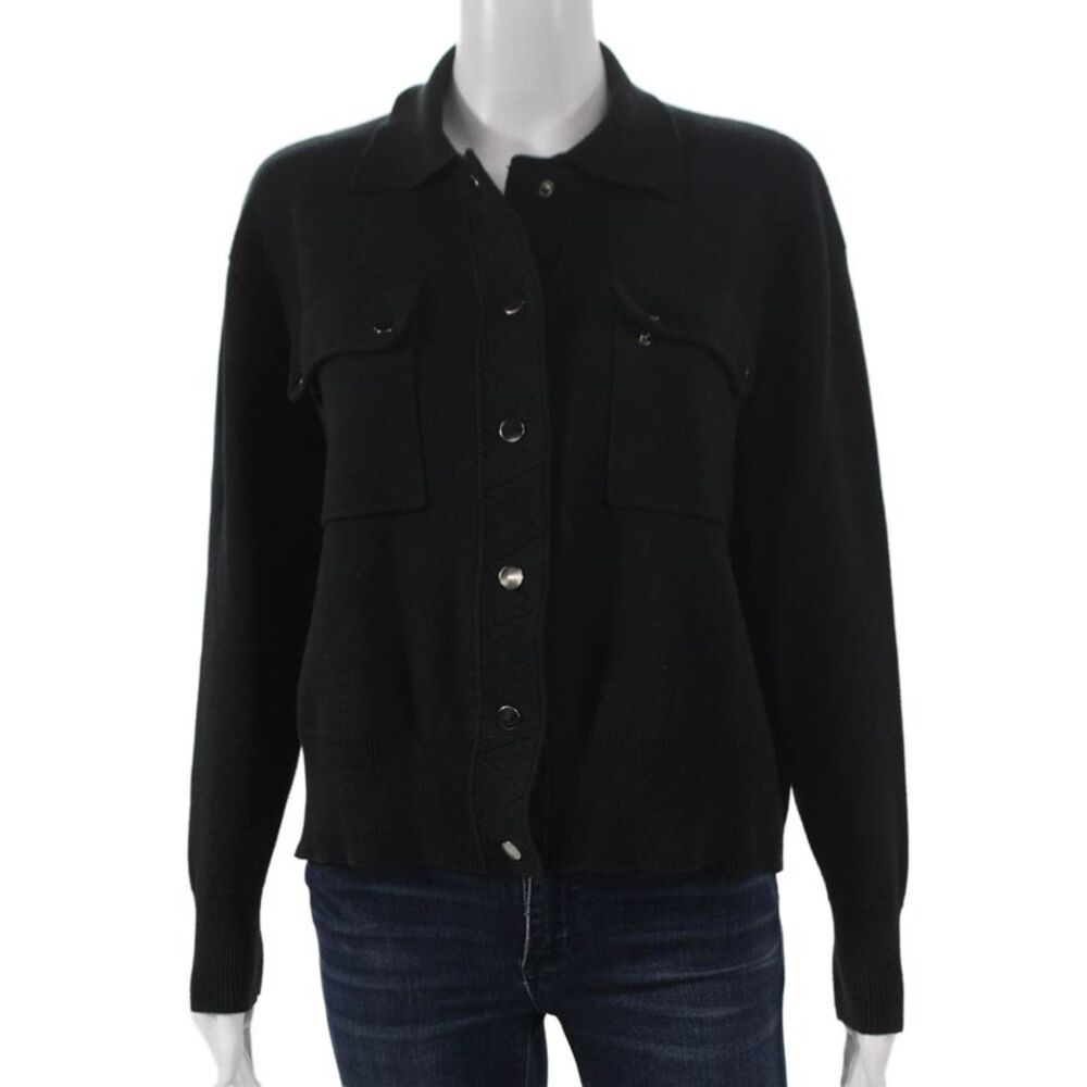 Cotton By Autumn Cashmere Women Black Collared Cardigan Long Sleeve Size S